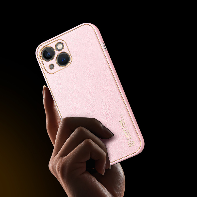 Dux Ducis Yolo dėklas iPhone 14 Plus, elegantiškas dangtelis iš ekologiškos odos, rožinis