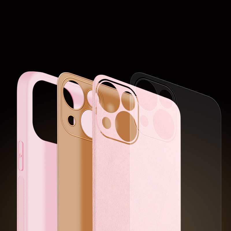 Dux Ducis Yolo dėklas iPhone 14 Plus, elegantiškas dangtelis iš ekologiškos odos, rožinis