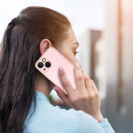 Dux Ducis Yolo dėklas iPhone 14 Plus, elegantiškas dangtelis iš ekologiškos odos, rožinis