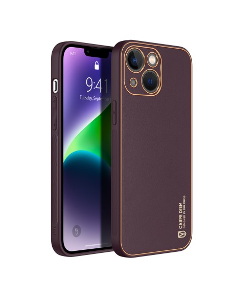 Dux Ducis Yolo iPhone 14 Plus dėklas, elegantiškas dėklas pagamintas iš violetinės ekologiškos odos Dux Ducis Yolo iPhone 14 Plus dėklas, elegantiškas dėklas pagamintas iš violetinės ekologiškos odos
