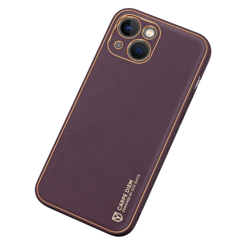Dux Ducis Yolo iPhone 14 Plus dėklas, elegantiškas dėklas pagamintas iš violetinės ekologiškos odos