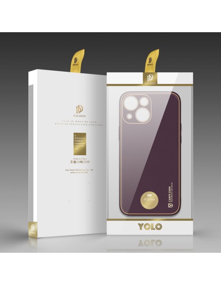 Dux Ducis Yolo iPhone 14 Plus dėklas, elegantiškas dėklas pagamintas iš violetinės ekologiškos odos Dux Ducis Yolo iPhone 14 Plus dėklas, elegantiškas dėklas pagamintas iš violetinės ekologiškos odos