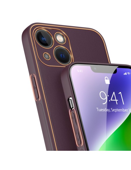 Dux Ducis Yolo iPhone 14 Plus dėklas, elegantiškas dėklas pagamintas iš violetinės ekologiškos odos Dux Ducis Yolo iPhone 14 Plus dėklas, elegantiškas dėklas pagamintas iš violetinės ekologiškos odos