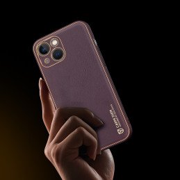 Dux Ducis Yolo iPhone 14 Plus dėklas, elegantiškas dėklas pagamintas iš violetinės ekologiškos odos