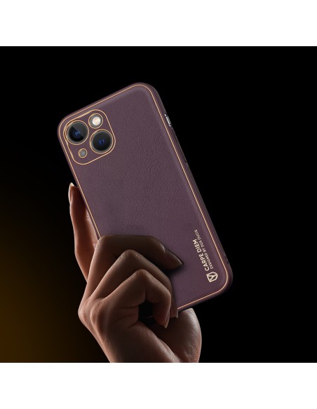 Dux Ducis Yolo iPhone 14 Plus dėklas, elegantiškas dėklas pagamintas iš violetinės ekologiškos odos Dux Ducis Yolo iPhone 14 Plus dėklas, elegantiškas dėklas pagamintas iš violetinės ekologiškos odos