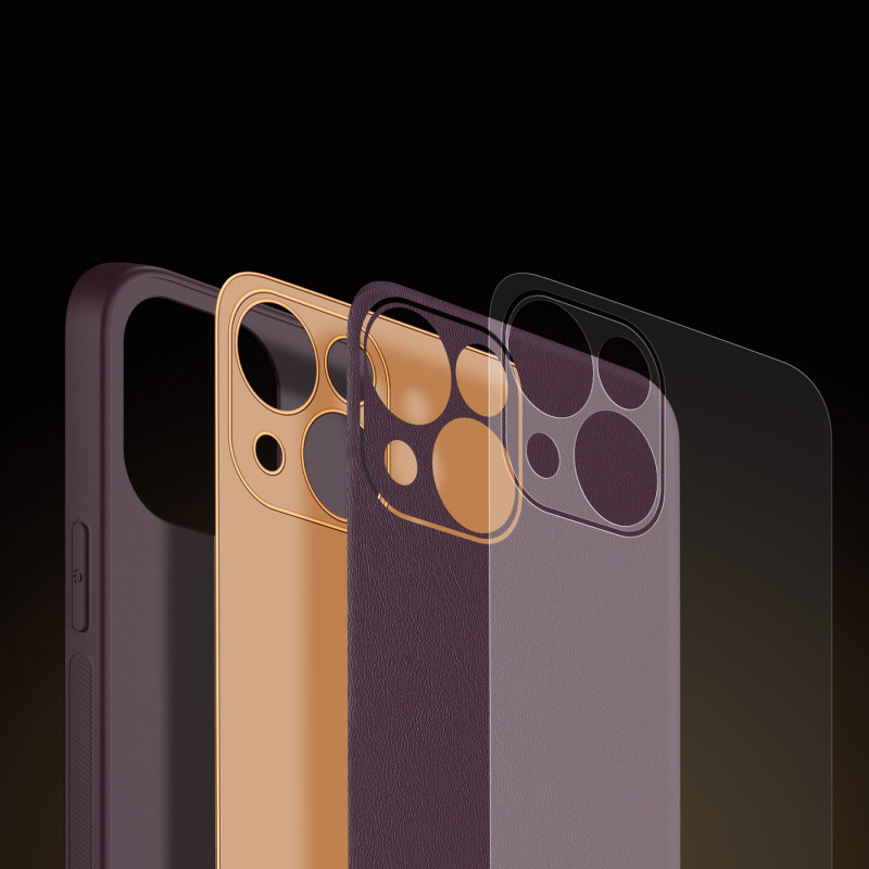 Dux Ducis Yolo iPhone 14 Plus dėklas, elegantiškas dėklas pagamintas iš violetinės ekologiškos odos