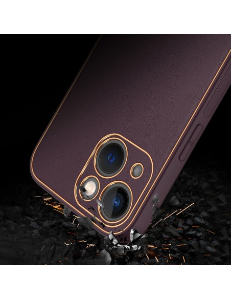 Dux Ducis Yolo iPhone 14 Plus dėklas, elegantiškas dėklas pagamintas iš violetinės ekologiškos odos Dux Ducis Yolo iPhone 14 Plus dėklas, elegantiškas dėklas pagamintas iš violetinės ekologiškos odos