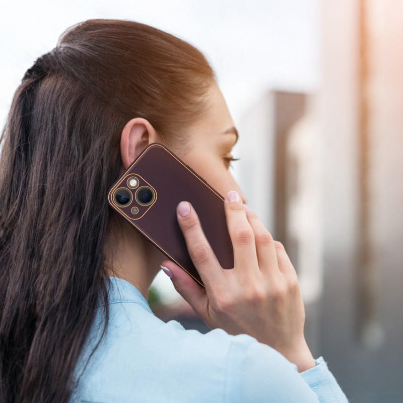 Dux Ducis Yolo iPhone 14 Plus dėklas, elegantiškas dėklas pagamintas iš violetinės ekologiškos odos