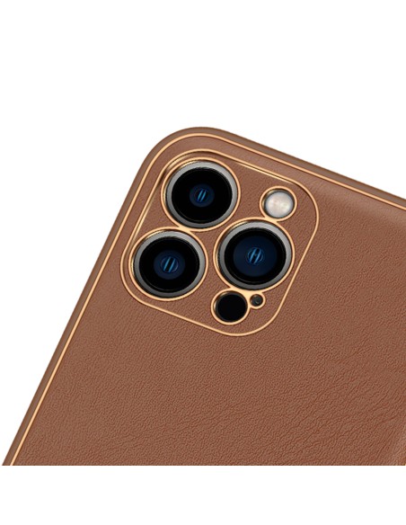 Dux Ducis Yolo iPhone 14 Pro dėklas, elegantiškas dėklas pagamintas iš rudos ekologiškos odos