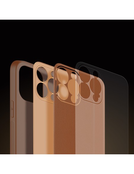 Dux Ducis Yolo iPhone 14 Pro dėklas, elegantiškas dėklas pagamintas iš rudos ekologiškos odos