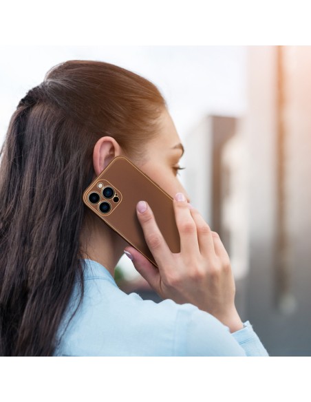 Dux Ducis Yolo iPhone 14 Pro dėklas, elegantiškas dėklas pagamintas iš rudos ekologiškos odos