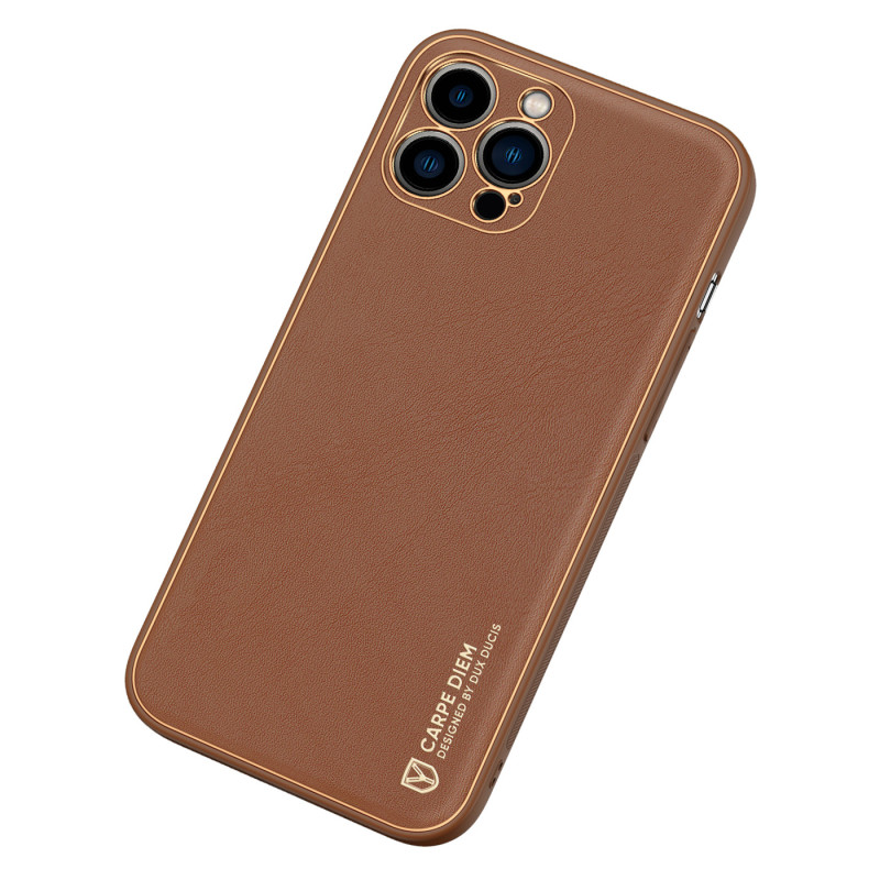 Dux Ducis Yolo dėklas iPhone 14 Pro Max, elegantiškas dangtelis iš rudos ekologiškos odos