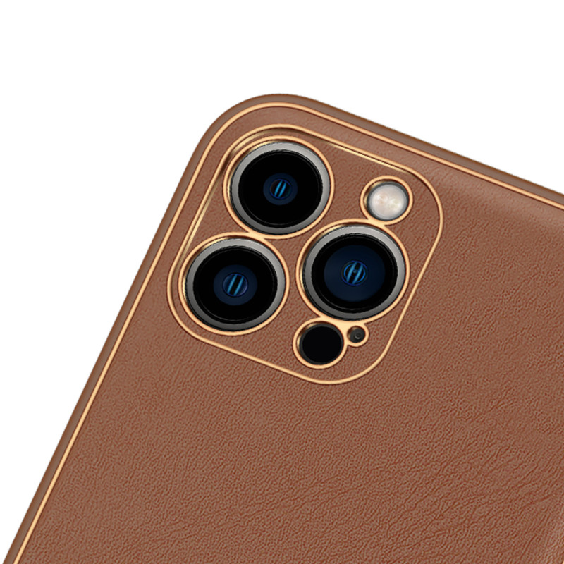 Dux Ducis Yolo dėklas iPhone 14 Pro Max, elegantiškas dangtelis iš rudos ekologiškos odos