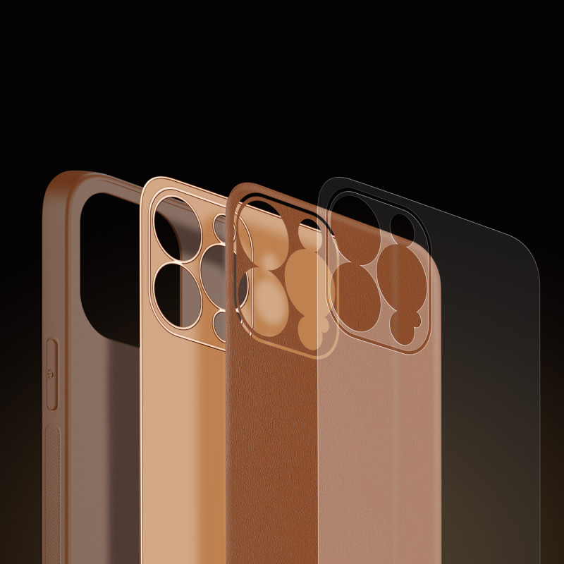 Dux Ducis Yolo dėklas iPhone 14 Pro Max, elegantiškas dangtelis iš rudos ekologiškos odos