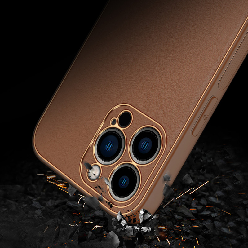 Dux Ducis Yolo dėklas iPhone 14 Pro Max, elegantiškas dangtelis iš rudos ekologiškos odos