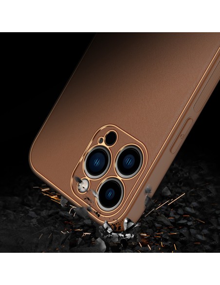 Dux Ducis Yolo dėklas iPhone 14 Pro Max, elegantiškas dangtelis iš rudos ekologiškos odos Dux Ducis Yolo dėklas iPhone 14 Pro Max, elegantiškas dangtelis iš rudos ekologiškos odos