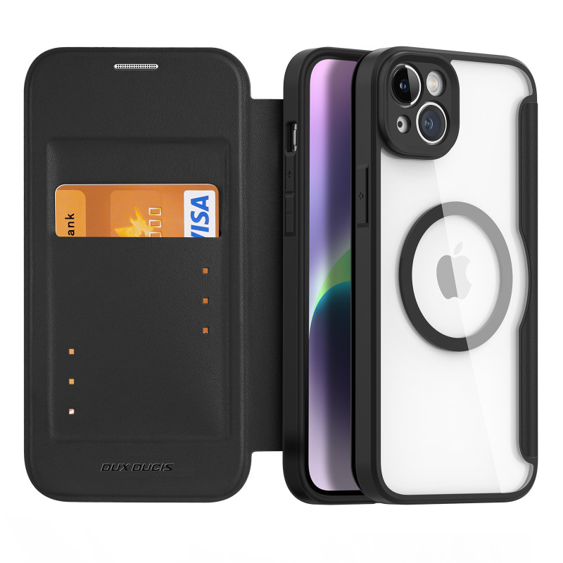 Dux Ducis Skin X Pro dėklas iPhone 14 Plus magnetinis MagSafe dangtelis su juodu atvartu