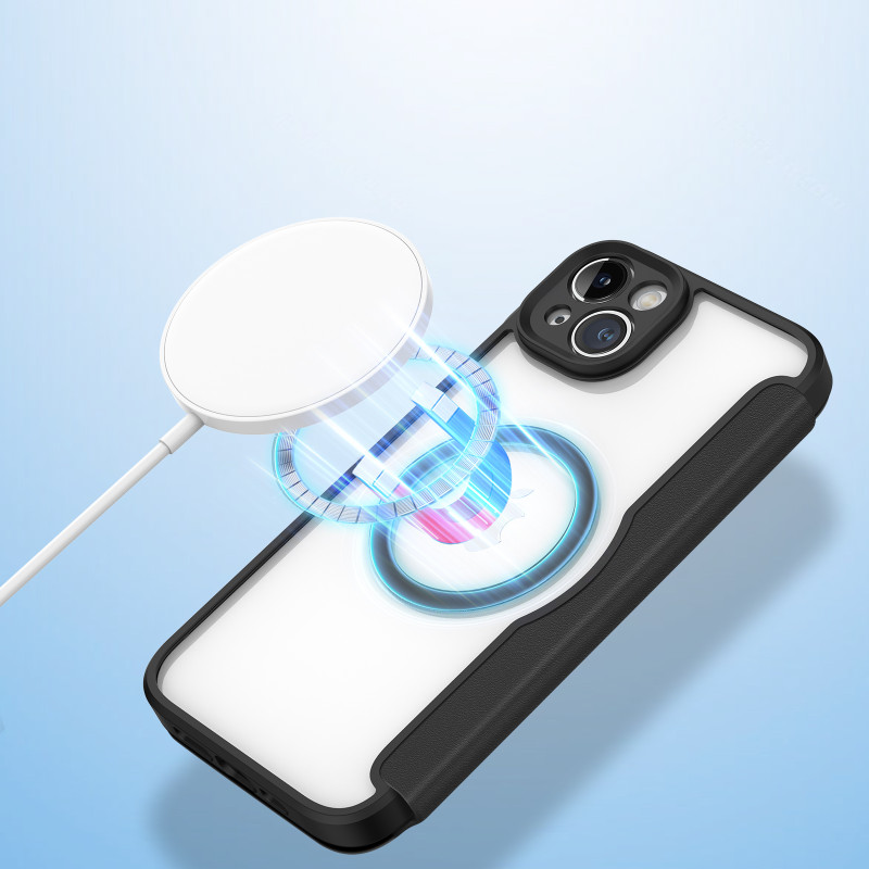 Dux Ducis Skin X Pro dėklas iPhone 14 Plus magnetinis MagSafe dangtelis su juodu atvartu