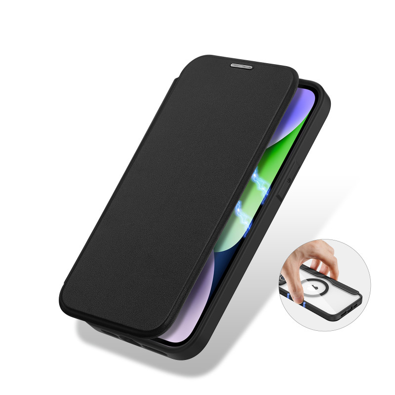 Dux Ducis Skin X Pro dėklas iPhone 14 Plus magnetinis MagSafe dangtelis su juodu atvartu