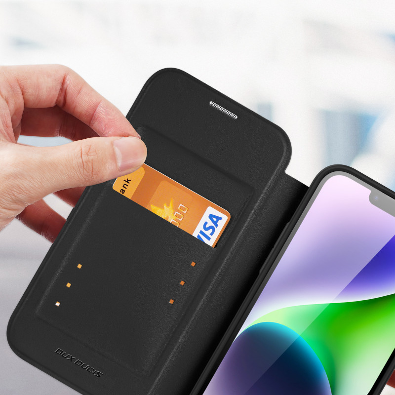 Dux Ducis Skin X Pro dėklas iPhone 14 Plus magnetinis MagSafe dangtelis su juodu atvartu