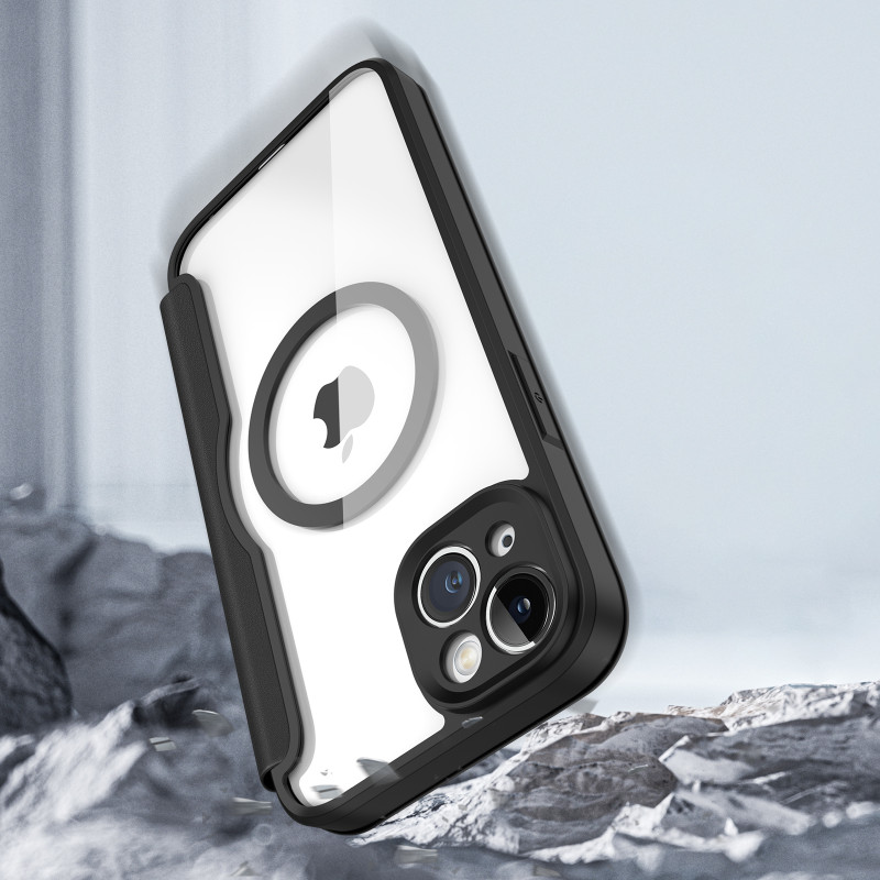 Dux Ducis Skin X Pro dėklas iPhone 14 Plus magnetinis MagSafe dangtelis su juodu atvartu