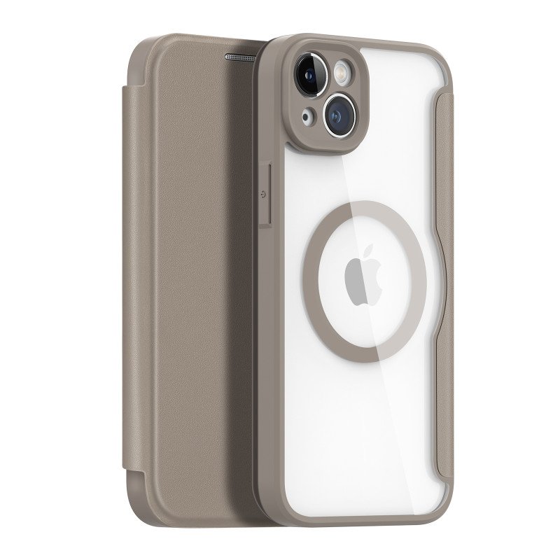 Dux Ducis Skin X Pro dėklas iPhone 14 Plus magnetinis MagSafe dangtelis su smėlio spalvos atvartu