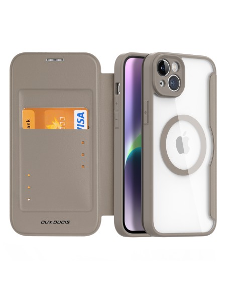 Dux Ducis Skin X Pro dėklas iPhone 14 Plus magnetinis MagSafe dangtelis su smėlio spalvos atvartu Dux Ducis Skin X Pro dėklas iPhone 14 Plus magnetinis MagSafe dangtelis su smėlio spalvos atvartu