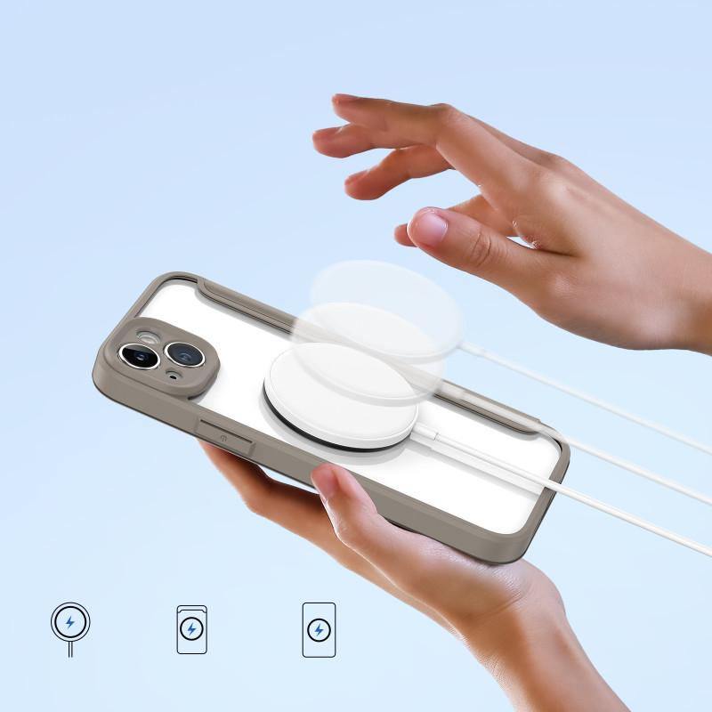 Dux Ducis Skin X Pro dėklas iPhone 14 Plus magnetinis MagSafe dangtelis su smėlio spalvos atvartu