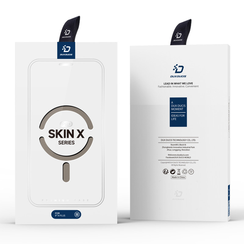 Dux Ducis Skin X Pro dėklas iPhone 14 Plus magnetinis MagSafe dangtelis su smėlio spalvos atvartu