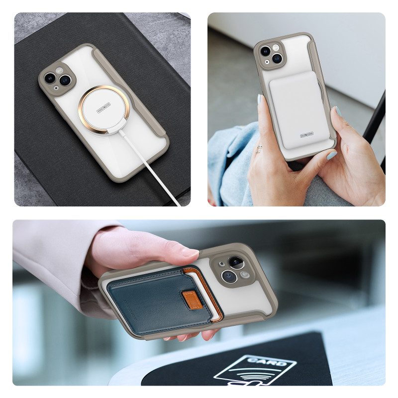 Dux Ducis Skin X Pro dėklas iPhone 14 Plus magnetinis MagSafe dangtelis su smėlio spalvos atvartu
