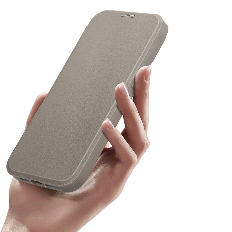 Dux Ducis Skin X Pro dėklas iPhone 14 Plus magnetinis MagSafe dangtelis su smėlio spalvos atvartu