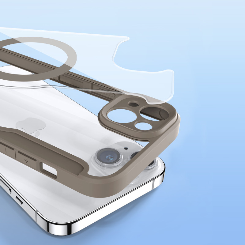 Dux Ducis Skin X Pro dėklas iPhone 14 Plus magnetinis MagSafe dangtelis su smėlio spalvos atvartu