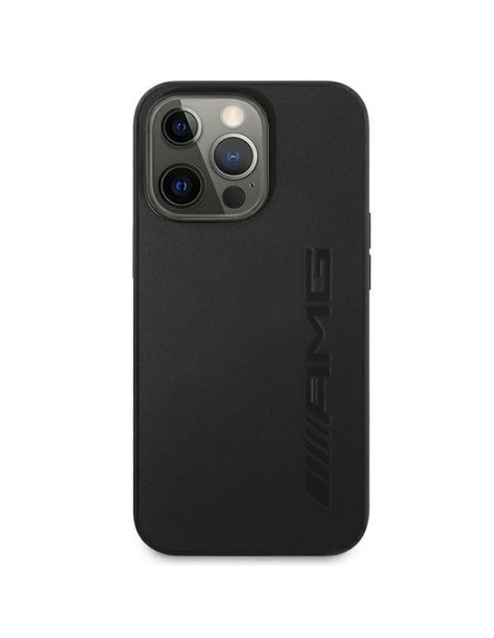 AMG Leather Hot Stamped dėklas iPhone 14 Pro - juodas AMG Leather Hot Stamped dėklas iPhone 14 Pro - juodas