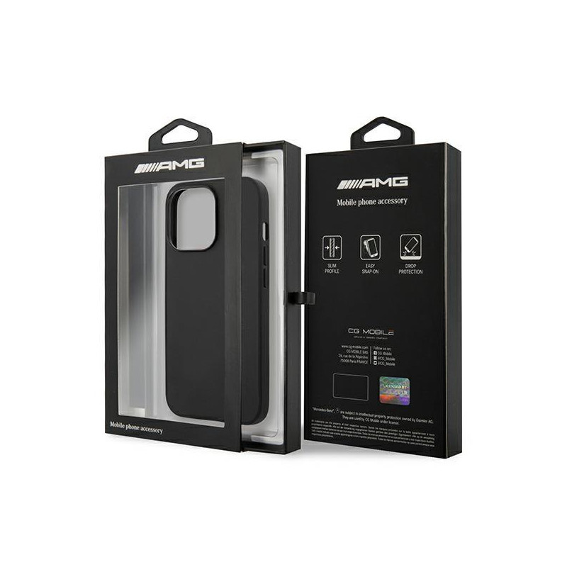 AMG Leather Hot Stamped dėklas iPhone 14 Pro - juodas