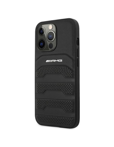 AMG Leather Debossed Lines dėklas, skirtas iPhone 14 Pro - juodas AMG Leather Debossed Lines dėklas, skirtas iPhone 14 Pro - juodas