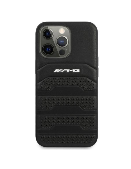 AMG Leather Debossed Lines dėklas, skirtas iPhone 14 Pro - juodas AMG Leather Debossed Lines dėklas, skirtas iPhone 14 Pro - juodas