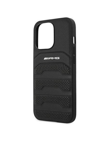 AMG Leather Debossed Lines dėklas, skirtas iPhone 14 Pro - juodas AMG Leather Debossed Lines dėklas, skirtas iPhone 14 Pro - juodas