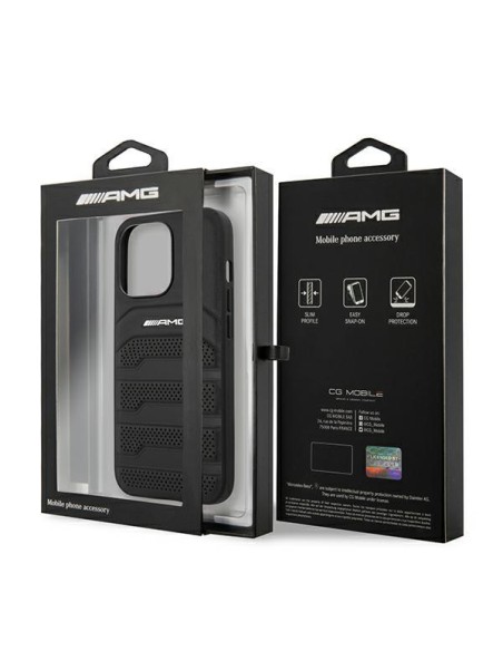 AMG Leather Debossed Lines dėklas, skirtas iPhone 14 Pro - juodas AMG Leather Debossed Lines dėklas, skirtas iPhone 14 Pro - juodas