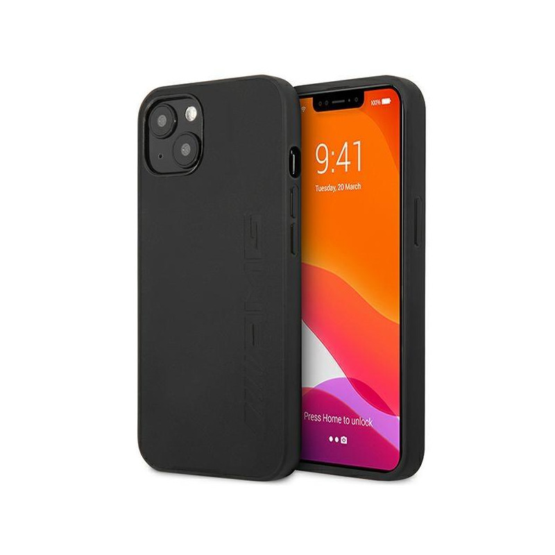 AMG Leather Hot Stamped dėklas iPhone 14 Plus - juodas AMG Leather Hot Stamped dėklas iPhone 14 Plus - juodas