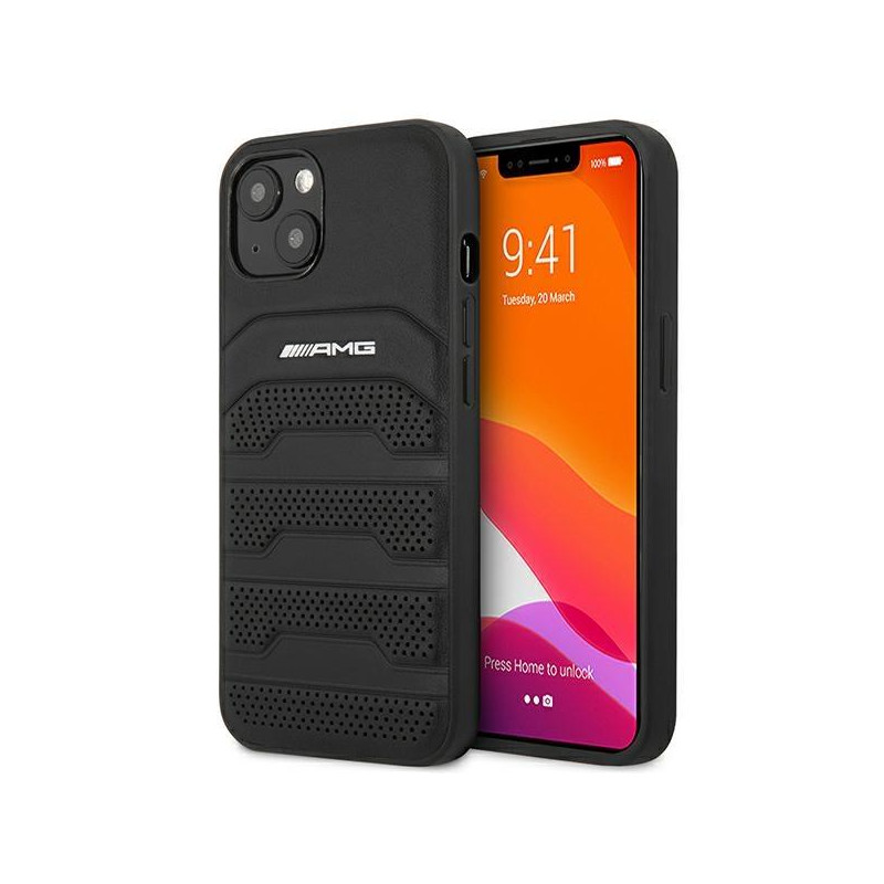 AMG Leather Debossed Lines dėklas, skirtas iPhone 14 Plus - juodas