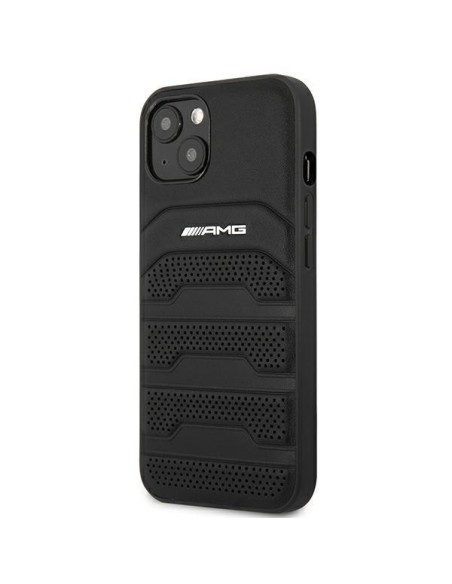 AMG Leather Debossed Lines dėklas, skirtas iPhone 14 Plus - juodas AMG Leather Debossed Lines dėklas, skirtas iPhone 14 Plus - juodas