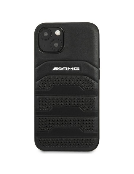 AMG Leather Debossed Lines dėklas, skirtas iPhone 14 Plus - juodas AMG Leather Debossed Lines dėklas, skirtas iPhone 14 Plus - juodas