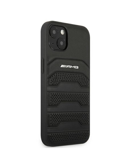 AMG Leather Debossed Lines dėklas, skirtas iPhone 14 Plus - juodas AMG Leather Debossed Lines dėklas, skirtas iPhone 14 Plus - juodas