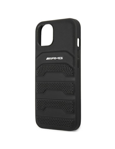 AMG Leather Debossed Lines dėklas, skirtas iPhone 14 Plus - juodas AMG Leather Debossed Lines dėklas, skirtas iPhone 14 Plus - juodas