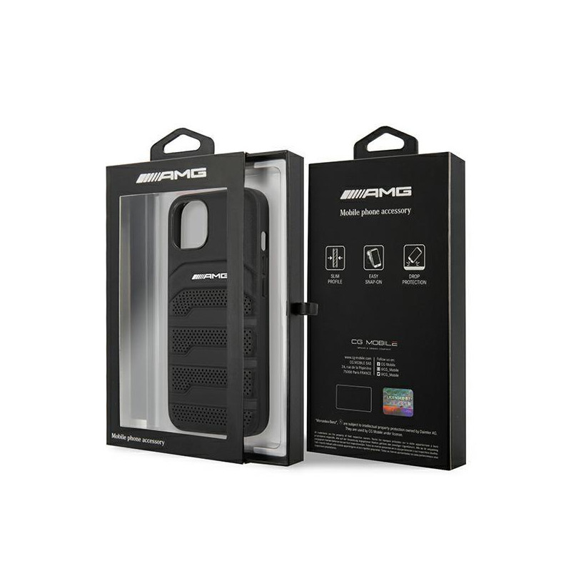 AMG Leather Debossed Lines dėklas, skirtas iPhone 14 Plus - juodas