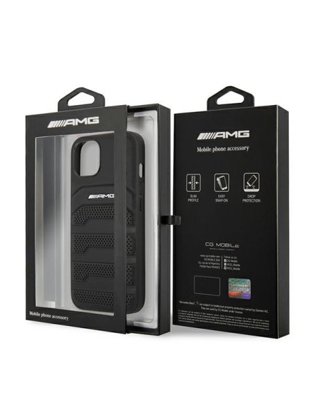 AMG Leather Debossed Lines dėklas, skirtas iPhone 14 Plus - juodas AMG Leather Debossed Lines dėklas, skirtas iPhone 14 Plus - juodas