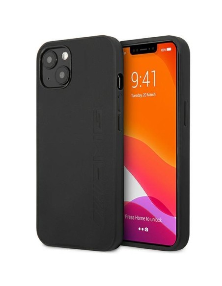AMG Leather Hot Stamped dėklas iPhone 14 - juodas AMG Leather Hot Stamped dėklas iPhone 14 - juodas