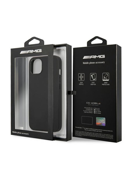 AMG Leather Hot Stamped dėklas iPhone 14 - juodas AMG Leather Hot Stamped dėklas iPhone 14 - juodas