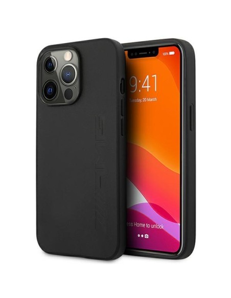 AMG Leather Hot Stamped dėklas, skirtas iPhone 14 Pro Max - juodas AMG Leather Hot Stamped dėklas, skirtas iPhone 14 Pro Max - juodas