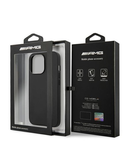 AMG Leather Hot Stamped dėklas, skirtas iPhone 14 Pro Max - juodas AMG Leather Hot Stamped dėklas, skirtas iPhone 14 Pro Max - juodas